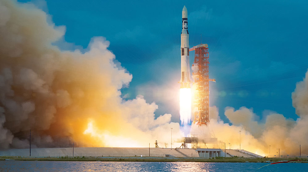 Rocket exploding off pad at liftoff.